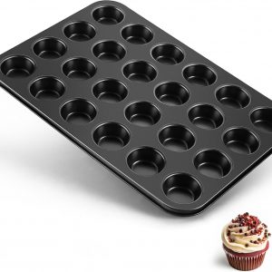 Mufipaan Mini Muffin Pan – 24-Cup Non-Stick Carbon Steel Cupcake Tray for Bite-Sized Baking