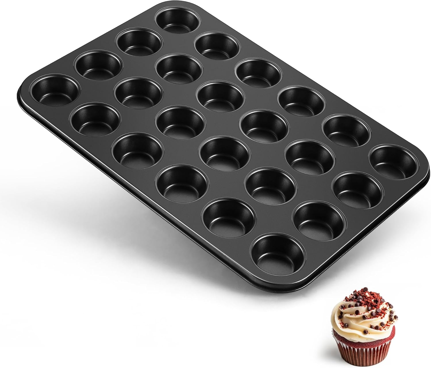 Mufipaan Mini Muffin Pan – 24-Cup Non-Stick Carbon Steel Cupcake Tray for Bite-Sized Baking