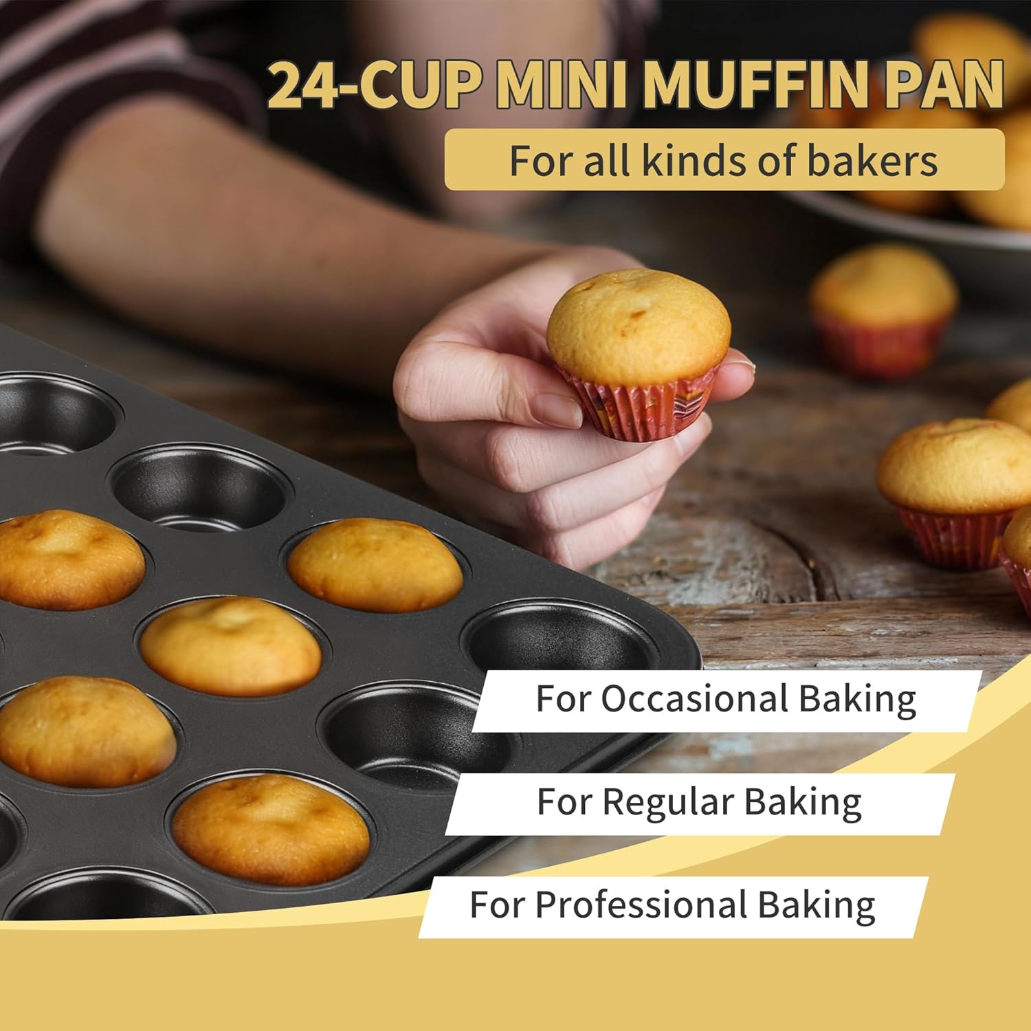 Mufipaan Mini Muffin Pan – 24-Cup Non-Stick Carbon Steel Cupcake Tray for Bite-Sized Baking - Image 5